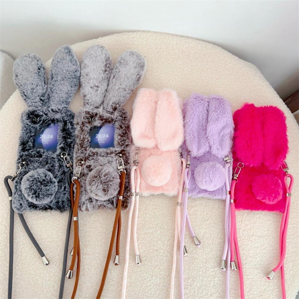 Crossbody Plush Cartoon Phone Case for Samsung Galaxy Z Flip 6 5 4 3 Flip6 Flip5 Flip4 Flip3 5G Shockproof Protective Cover