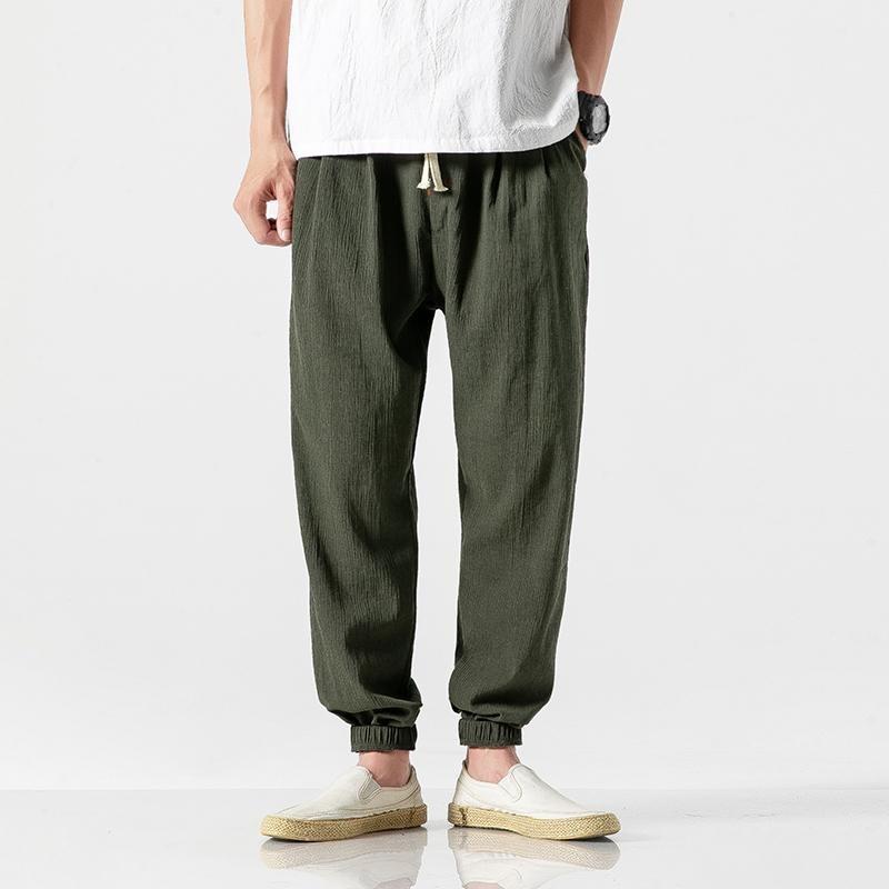 Cotton Linen Casual Harem Pants Men Joggers Man Summer Trousers Male Chinese Style Baggy Pants Harajuku Clothe