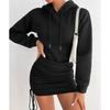 Autumn new sexy wind drawstring design hooded hip wrap long sleeve sweater skirt women