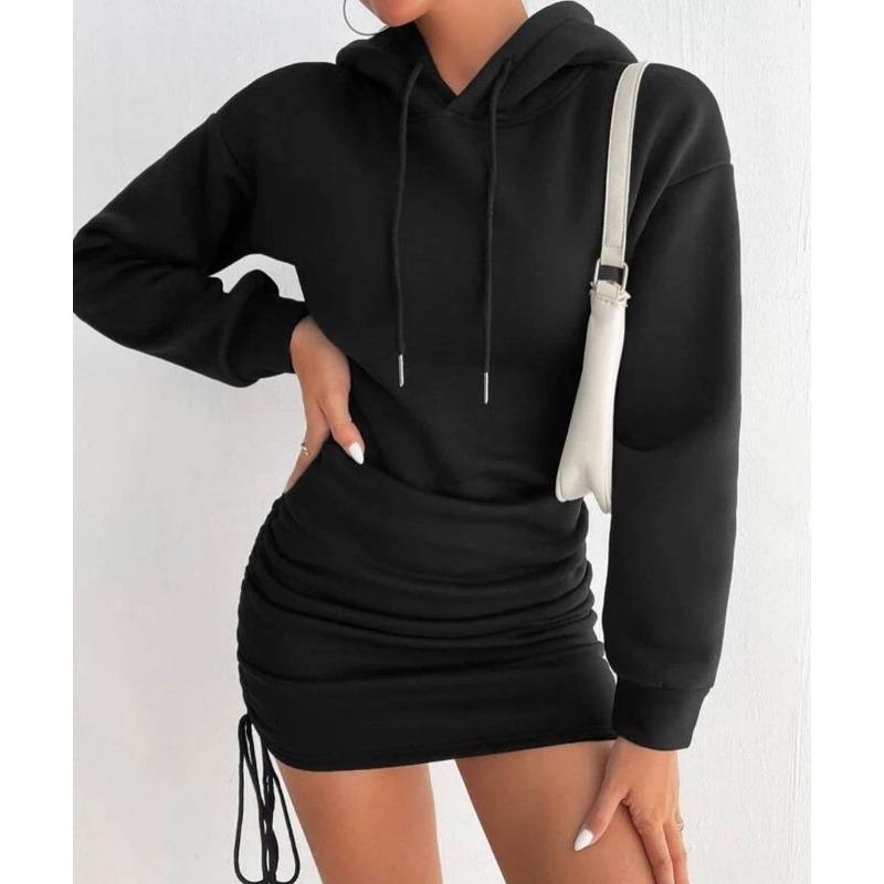 Autumn new sexy wind drawstring design hooded hip wrap long sleeve sweater skirt women