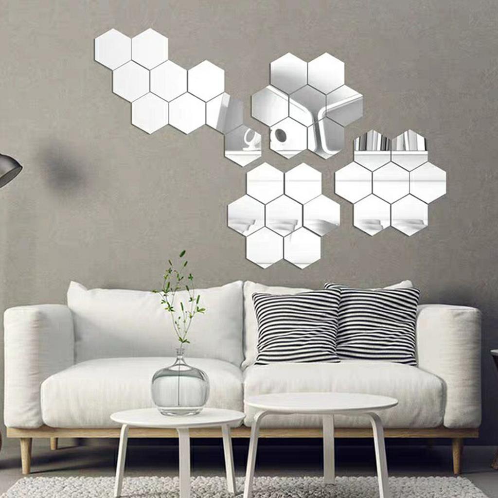 12 Stück Sechseckspiegel Geometrischer Sechseckspiegel Selbstklebende Acrylspiegel Wandaufkleber für Zuhause Wohnzimmer Schlafzimmer Dekor