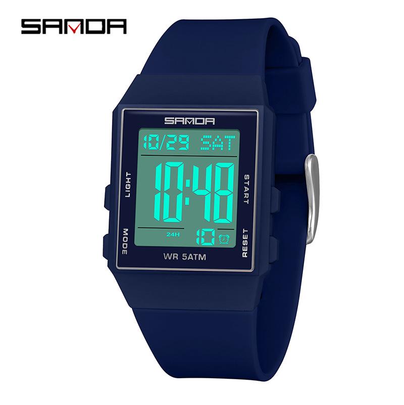 Sanda Lightweight Minimalist Sports Watch: Multi-functional Square Electronic Wristwatch for Men and Women