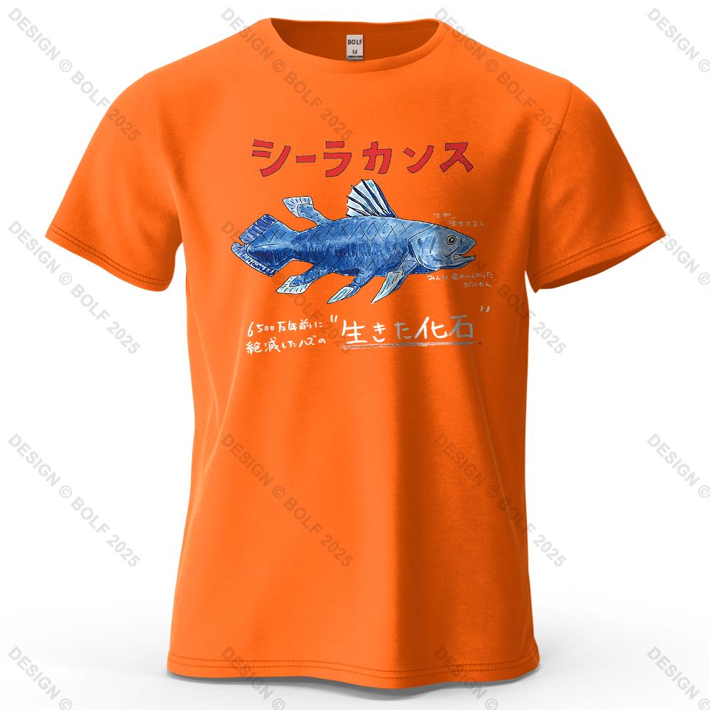 Coelacanth Retro Style Printed Unisexs and Womens Fashion Trend Short Sleeved Summer New Soft Skin Friendly Round Neck Tshirt
