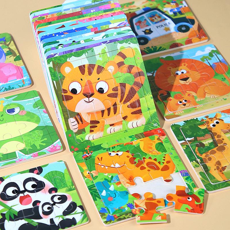 

9-Piece Cartoon Animal Wooden Jigsaw Puzzle for Toddlers