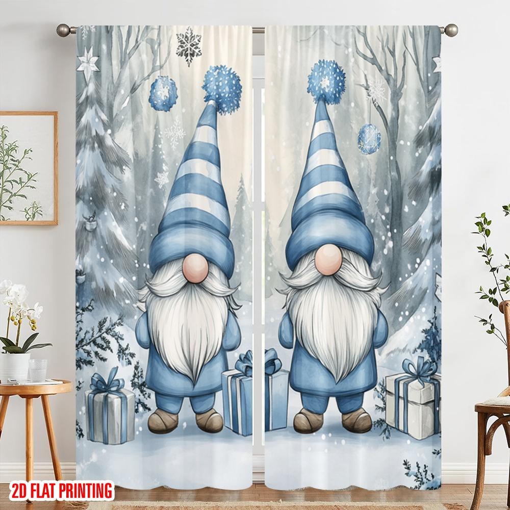 2 Stück, 2D-Flachdruck Vorhänge & Fensterdekoration Niedliche Zwerge Weihnachten Schnee Winter Strapazierfähiger 100% Polyesterstoff (ohne Stange)