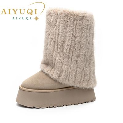 Schneestiefel Damen Wildleder Echtleder Winter Rutschfest Damen Stiefeletten Plateau Warm Anti-Rutsch Damenstiefel