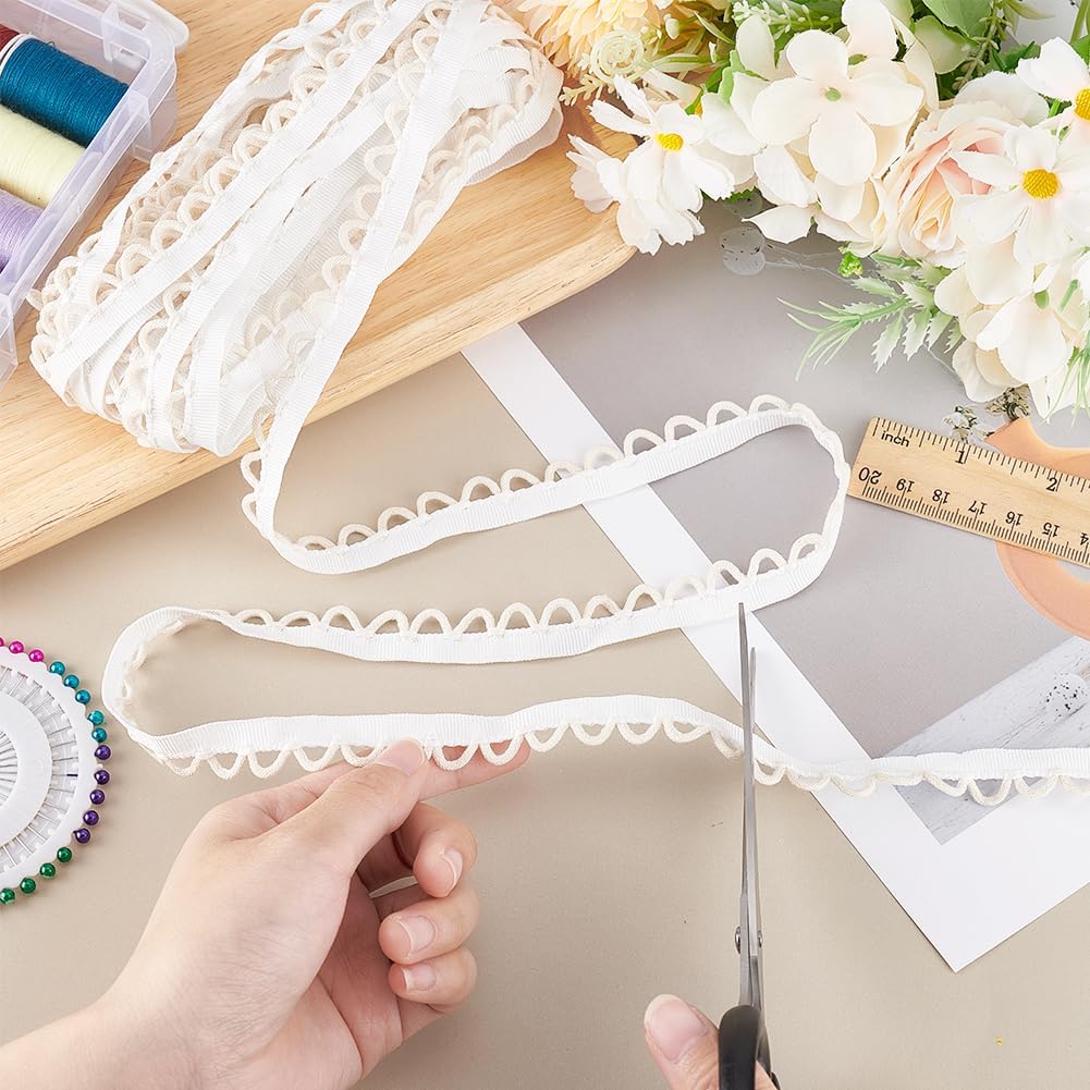 PH PandaHall 10 Yards Cotton Petite Braid Trim with Loop 5/8 inch Buttonhole Ribbon Braid Trim White Buttonhole Lace Trim for Wedding Bridal Dress