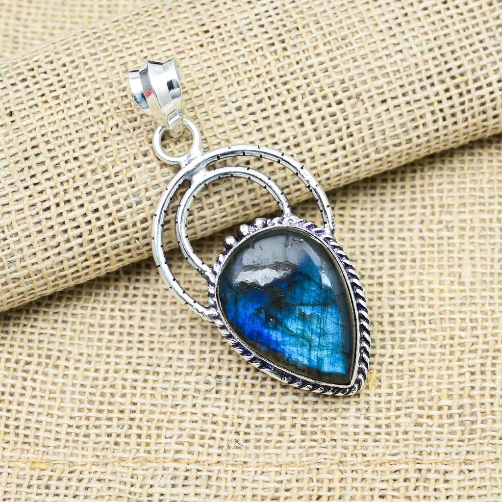 Entzückender Labradorit Edelstein 925 Sterlingsilber Handgefertigt Einzigartiger Schmuck Anhänger