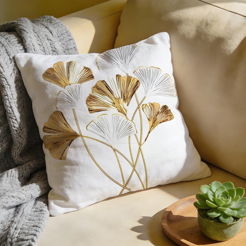 

Cushion Cover Washed Linen Soft Breathable Decorative Case for Sofa Home Pillow cover Ginkgo Leaves Printed 30x30cm