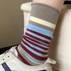 Ladies Spring and Autumn New Products All Kinds of Casual Retro Color Trend Stripe Long Stack Socks