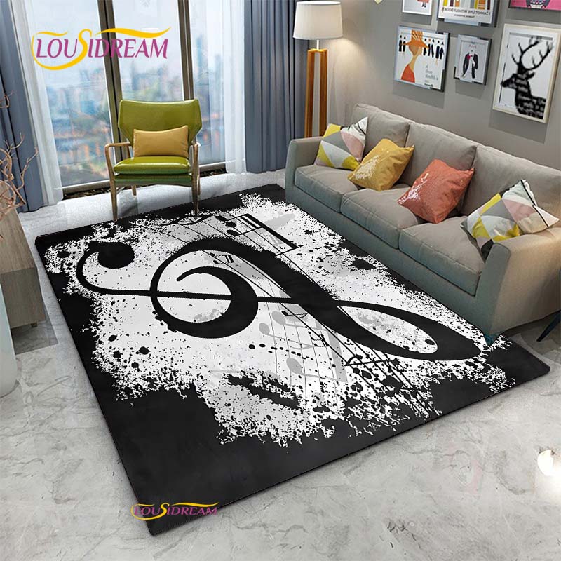Alfombra de Vinilo con Notas Musicales Negras Vintage para Decoración de Sala de Estar Dormitorio Alfombras de Área Cocina Felpudos Antideslizantes Alfombra Regalo de Cumpleaños