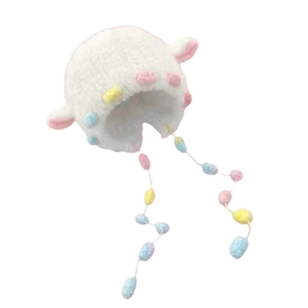 Rainbow Rope Lamb Ear Plush Hat for Women Winter Warm Hat Daily Use Pullover Hat Popular Trapper Hat for Snowboarding