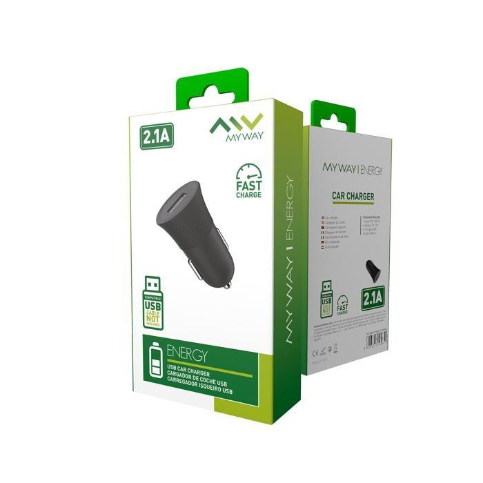 Chargeur de voiture - MYWAY - MyWay - USB 2.1A - Noir - Universel