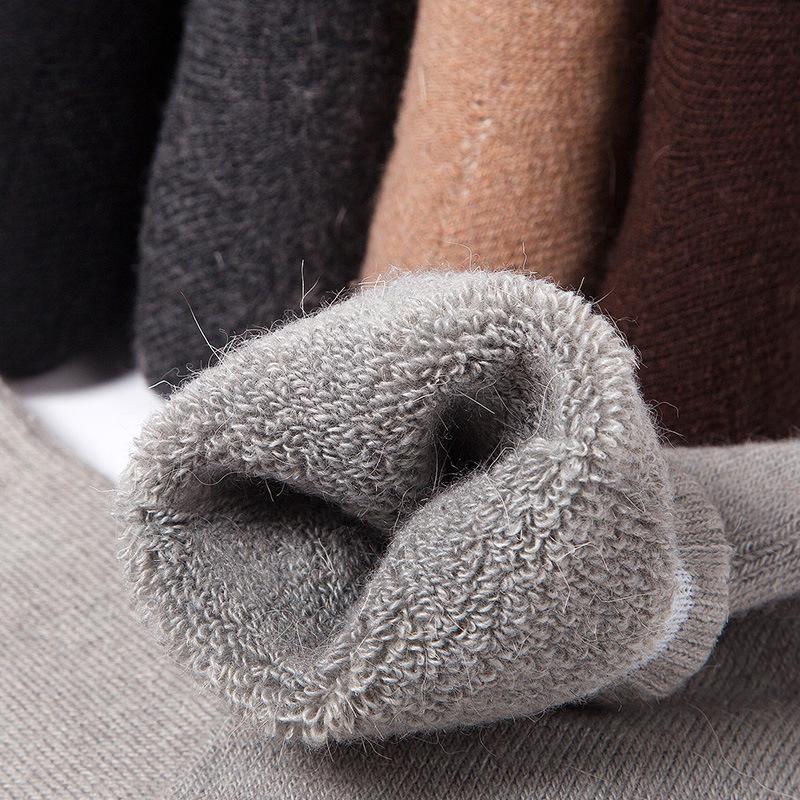 Men's Extra Thick Wool Cashmere Winter Socks - Mid-Calf, Terry, Solid Color