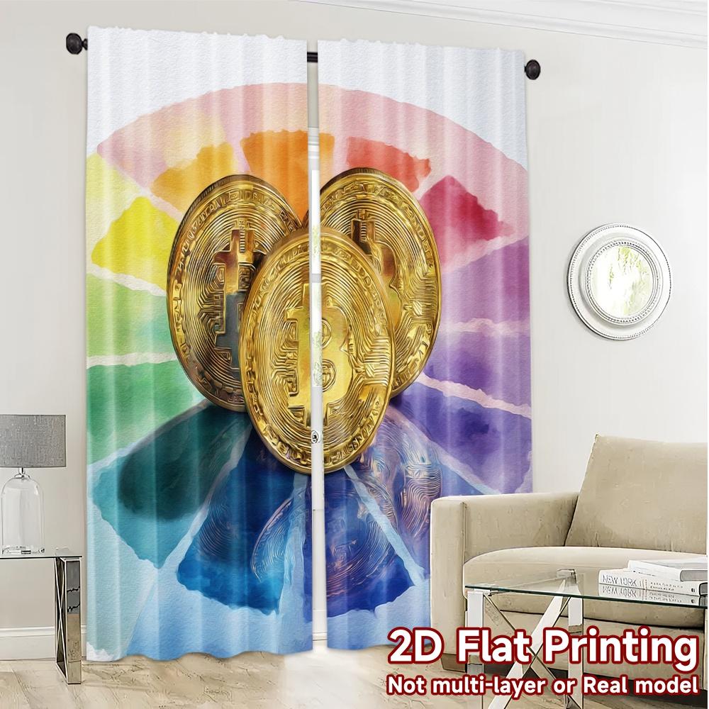2pcs, 2D FLAT PRINTING Curtains (Without Rod) CryptoSpectrum Contemporary Chic Curtains Versatile 100% Polyester Curtains All