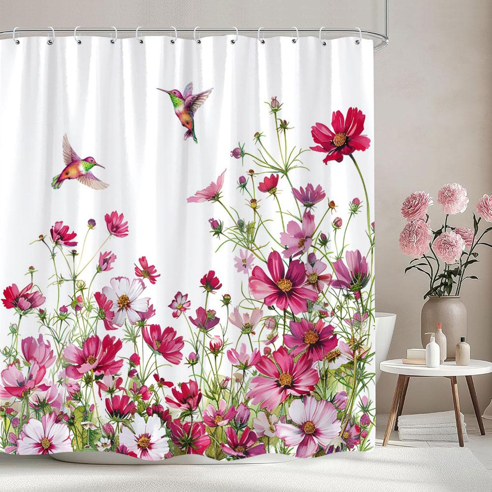 Beautiful Botanical Floral Shower Curtain Green Leaf Multicolour Flower Watercolour Style Art Home Shower Curtain Bathroom Decor