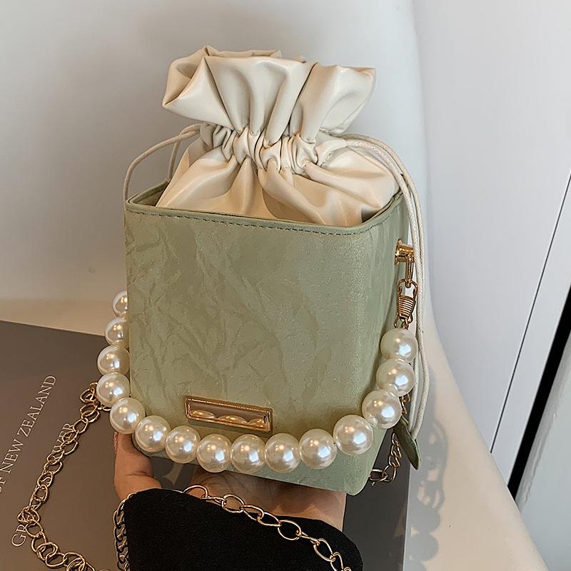 High End Small Bag for Women's New Style Pumping Bucket Bag for Women Casual Chain Bag Beaded Shoulder Crossbody Bag