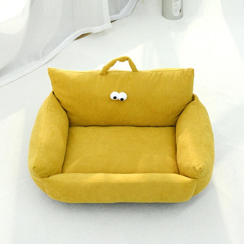 Big-eyed Doghouse Cat Nest Striped Sofa Shaped Nest Macaron Pet Nest Small and Medium-sized Pet Mattress