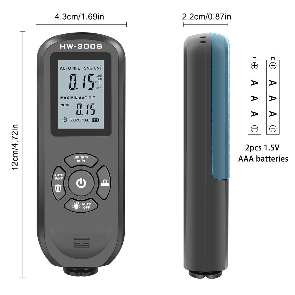 HW-300S Car paint thickness gauge Digital Backlight LCD Meter Automotive paint meter Coating Meter Measuring Tool 0-2000um