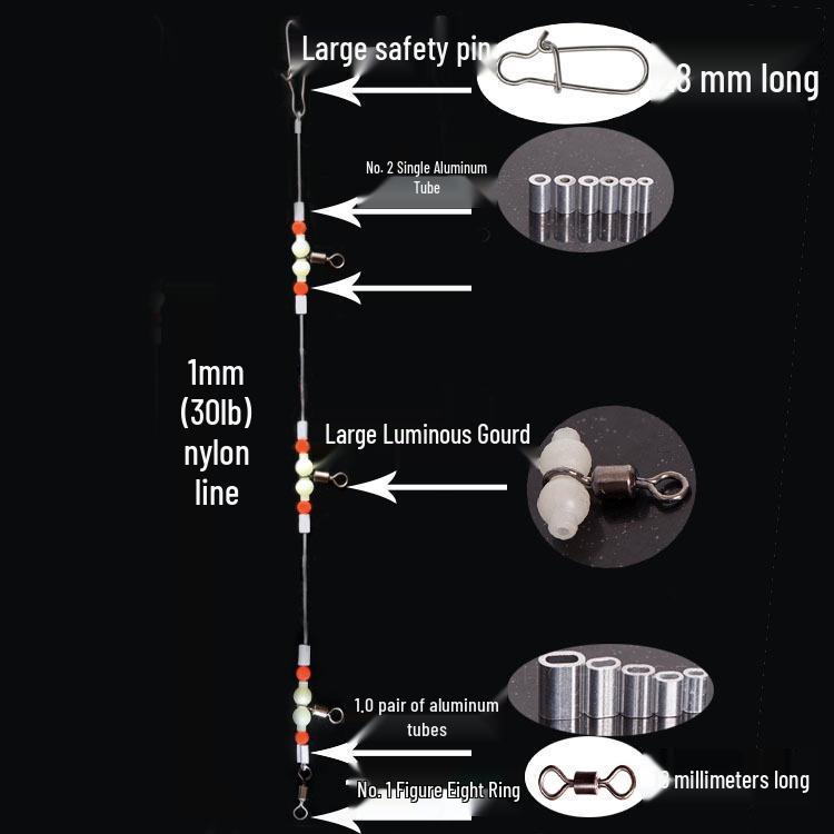 Night Glow Multi-Hook Sea Fishing Rig with Swivel Gourd, Rod Holder, Drifting Accessories - Yellow