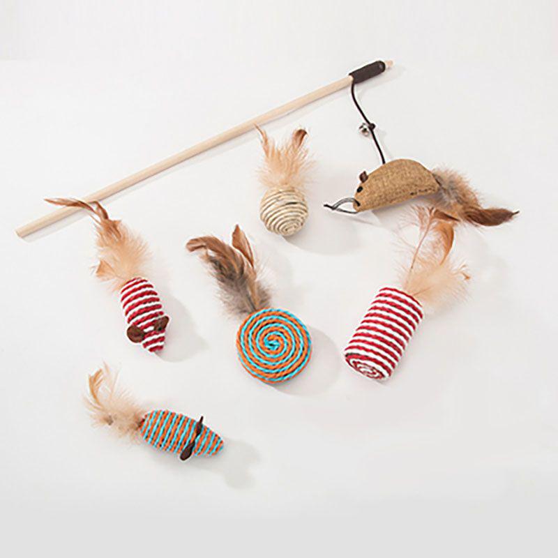 Boredom Relief Teething Mouse Teaser Wand & Self-Play Ball Kitten Toy Set