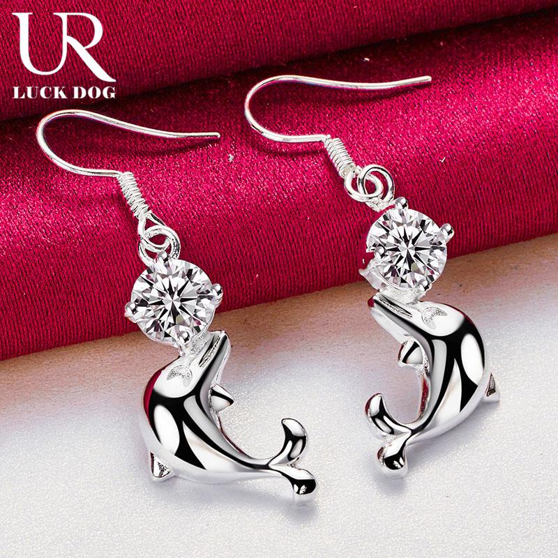 925 Sterling Silver AAA Zircon Dolphin Piercing Earrings Fashionable Wedding Jewelry