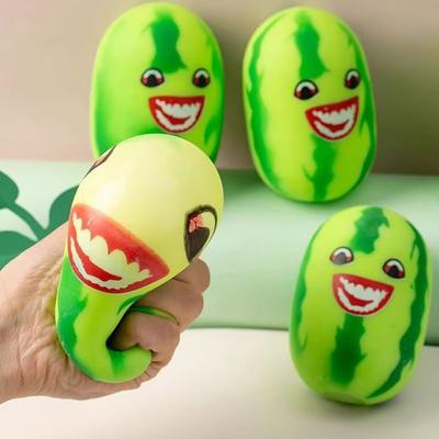Stress Relief Simulation Cucumber Toy Anti-Anxiety Cartoon Watermelon Squeeze Toy Stretchy Vegetable Fidget Sensory Toy Office Worker Gift