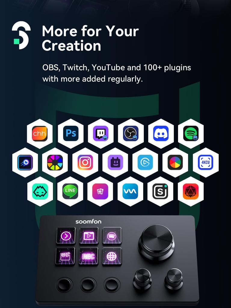 SOOMFON Stream Controller SE Stream Control Deck with 6 Customizable LCD Macro Keys for Triggering Actions on and for Content Streaming and PC Mac