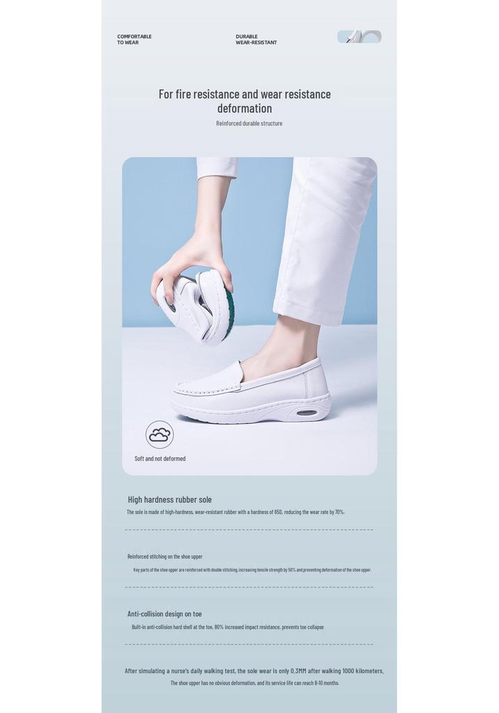 Scarpe da infermiera da donna in pelle di mucca con ammortizzatore ad aria - Traspiranti, Antiscivolo, Suola morbida, Design piatto casual comodo.