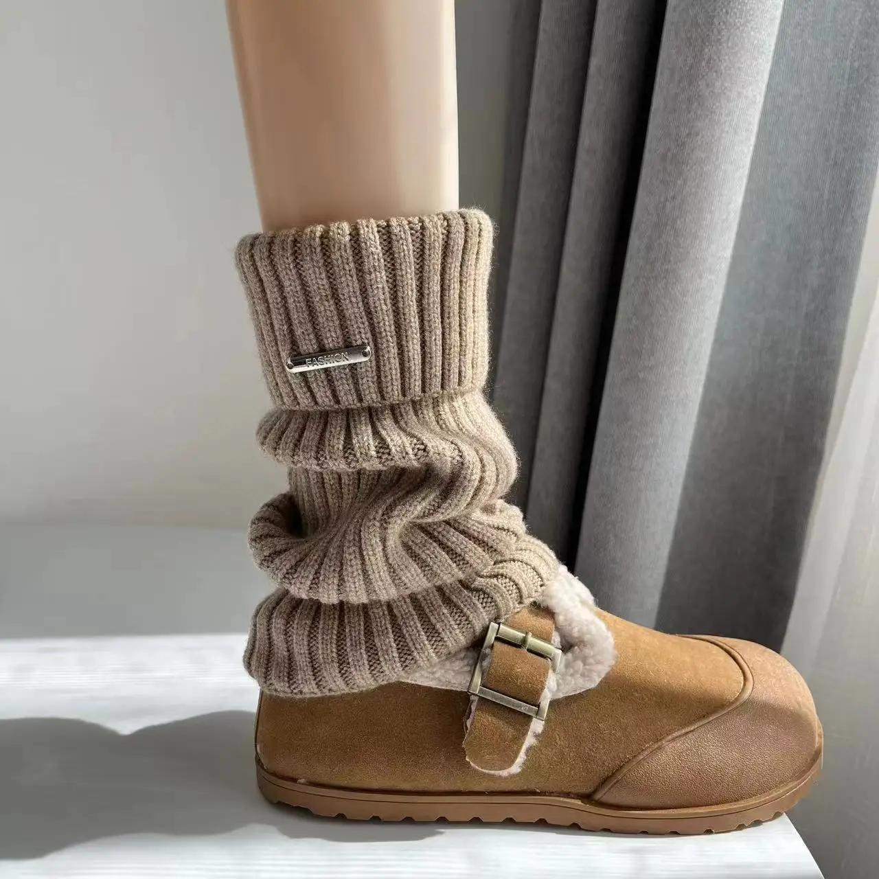 

Women s Autumn Long Socks Knitted Foot Cover Leg Warmers Y2K Winter Protector Stocking Legging Non-Slip Home Ladies Socks One Size хаки