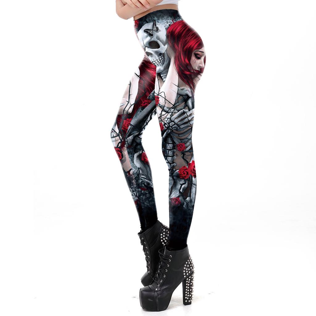 New retro skull print halloween leggings for women