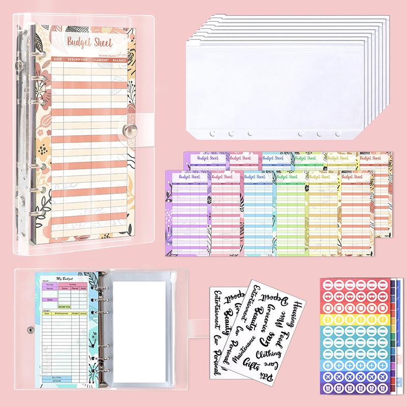 A6 Budget Planner Binder With 12 Budget Cards, 8 Ticket Pockets And Diy Stickers Portable Diy Notebook Savings Book