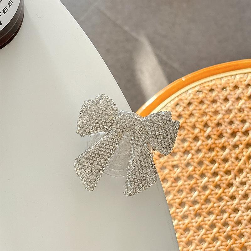 Colorful Rhinestone Bow Phone Airbag Holder - Elegant Korean Style Finger Ring