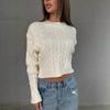 Women's Sweater Fashion Pullover Crew Neck Long Sleeve Short Top Twist Threaded Knitted Sweater Top Women