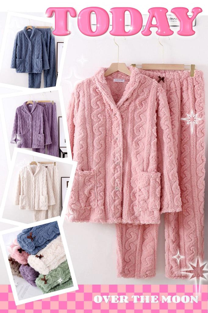 Fluffy Pajamas Striped Fluffy Flannel Warm Fluffy Room Wear Loungewear Sleepwear Gift Day Salmon Women's Autumn/Winter Mother's (L, Pink)