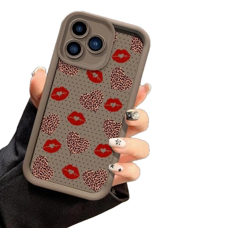 Leopard print lip print for Apple 15 mobile phone case iphone12promax set 14/13/11/XR emery 16