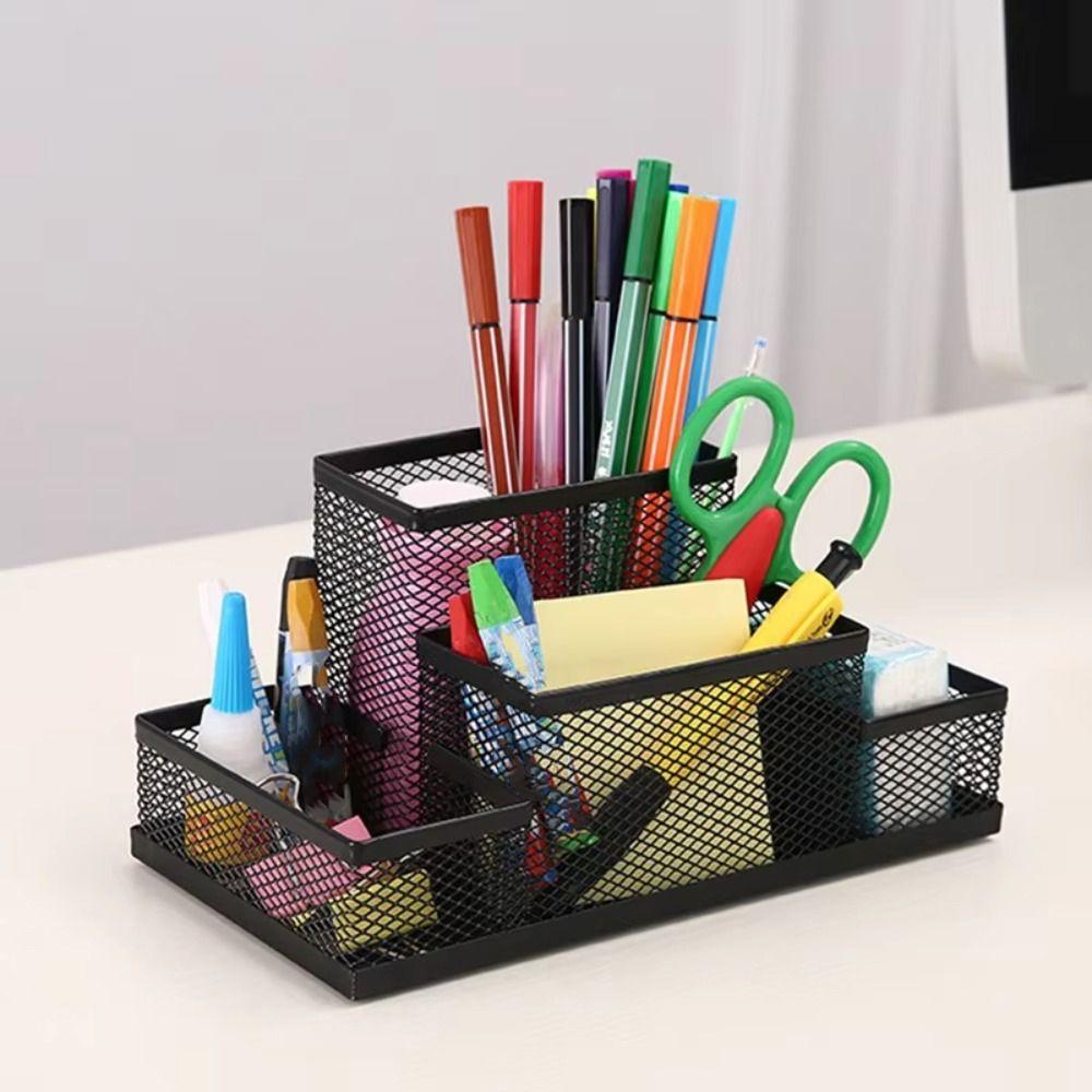 Mesh Design Pencil Storage Box Metal Desk Stationery Organizer Practical Pen Holder  Student