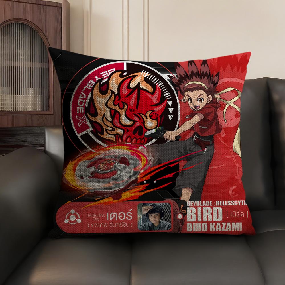 B-Beyblade Anime Cushion Cover Natural Linen Organic Fabric Double-Sided Printing Sofa Home Decor Gift Pillow Case