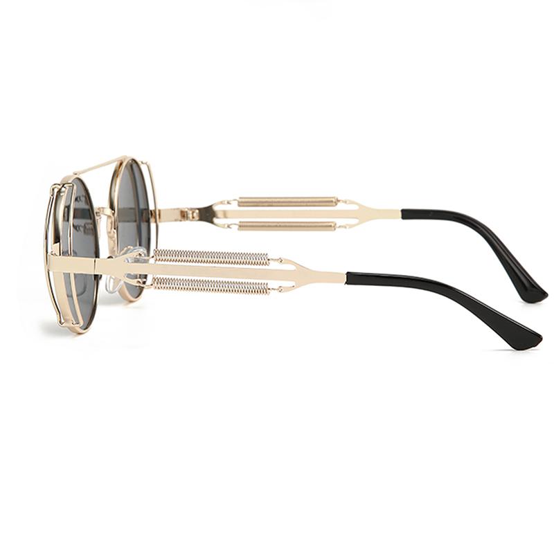 Cyberpunk Round Frame Sunglasses for Men Stainless Steel Hollowed Out Mirror Legs Avant Garde Fashion