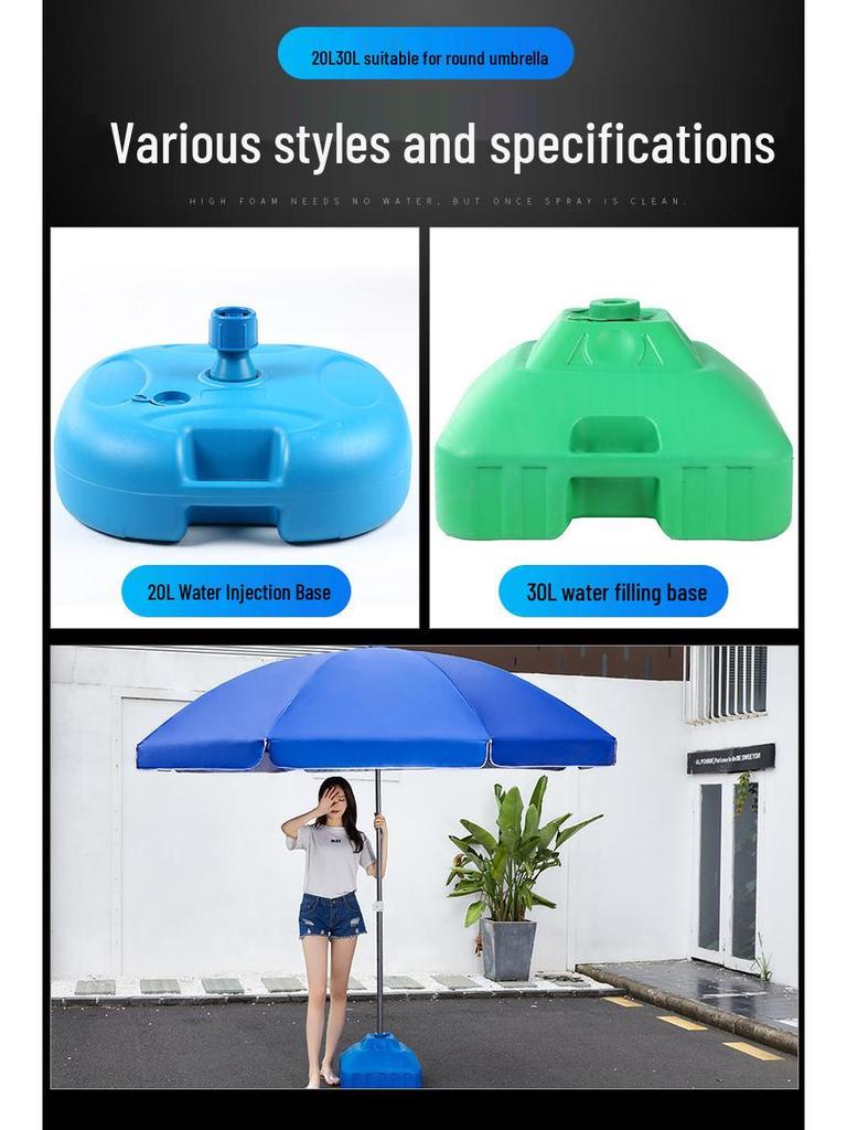 Outdoor Sun Umbrella with Water-Filled Base - Large Stall Advertising Umbrella and Plastic Stand