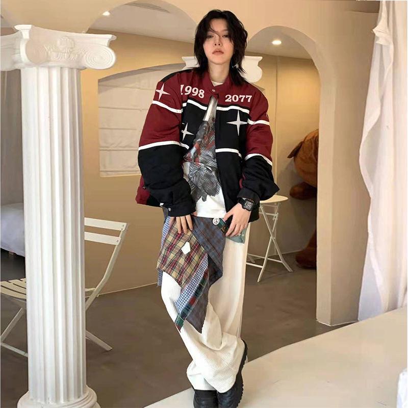 Damen Trendige Vintage Amerikanische Motorradjacke - Frühling Baseball-Stil