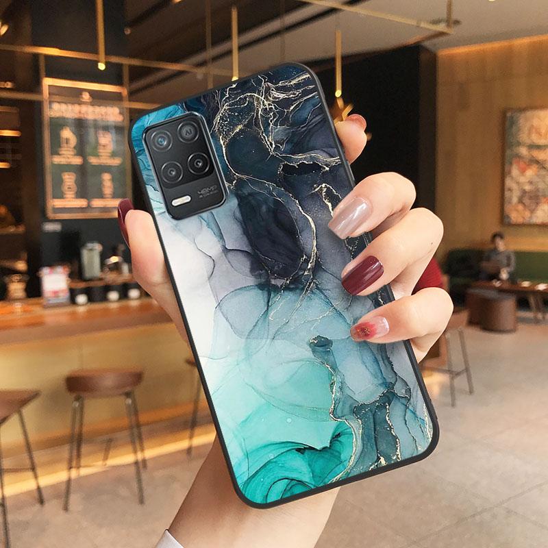 Blaue Marmor-Telefonhülle für OPPO Realme 8 7 6 5 C3 C21 C20 C21Y C11 X50 X3 SuperZoom F19 A94 A74 A91 A53S A54 A15 A11