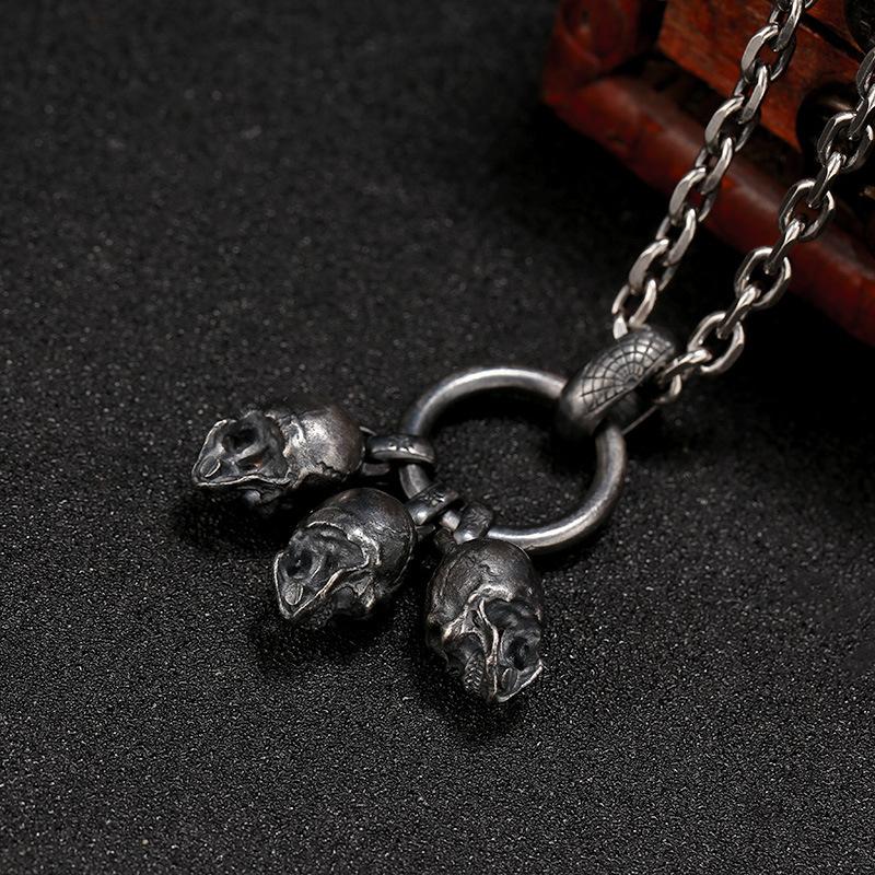 Men's Black Skull Necklace Pendant Thai Silver Retro Jewelry