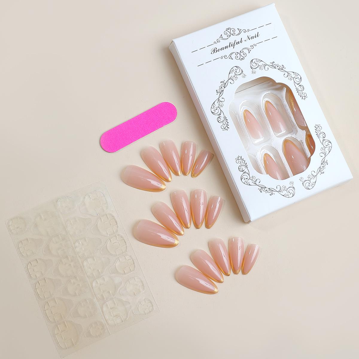 

Миндалевидные золотые блестящие накладные ногти для французского маникюра – Эксклюзивный европейский и американский дизайн