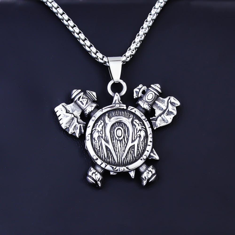 Retro Nordic Style Viking Battle Ax Titanium Steel Necklace Literary and Artistic Wear Pendant Accessories 60CM