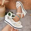 Pearl Flock Wedges Sandals for Women 2025 Crystal Ankle Buckle Party Shoes Woman Thick Sole Chunky Platform Shoes Mujer