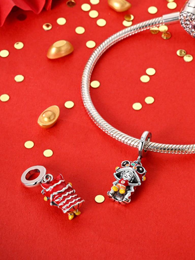 Charm copper Colors New Year firecracker Bead for Authentic Bracelets Do It Yourself Bead Charms Charm Bead Charms Jewellery Making Gift for Women STY