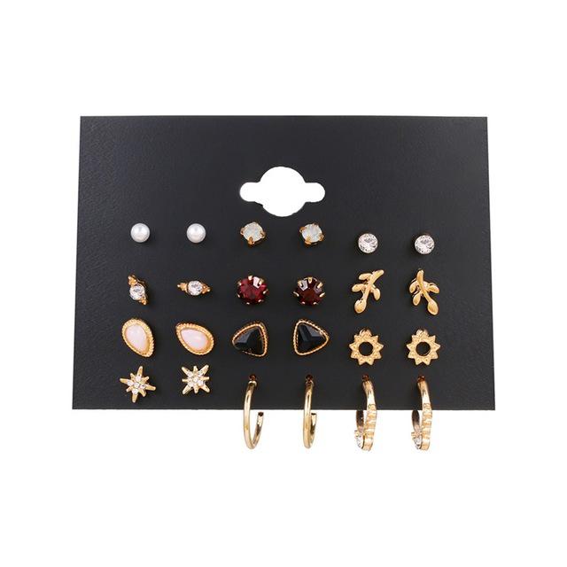 Gold-Pearl Punk Hoop Earrings Set for Women