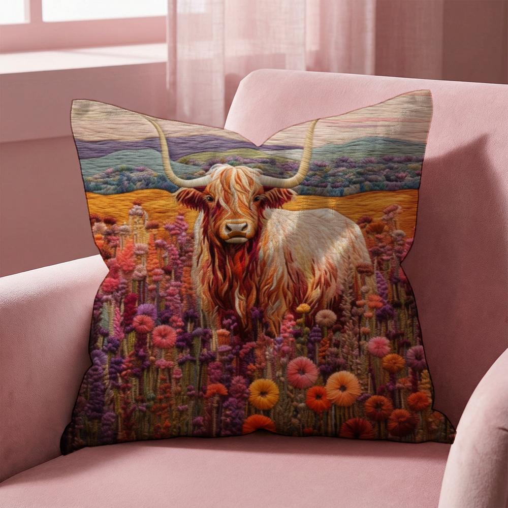 Lebendiges Hochlandrinder-Muster Kissenbezug Mehrzweck-Kissenbezug für Zuhause & Auto - Wendbar, Weich & Langlebig für den täglichen Gebrauch