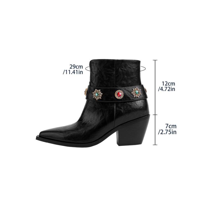 

Fashionable Rhinestone Crystal Decoration Western Short Boots Women s Autumn Winter New Black 7cm High Heels Ankle Boots 35-46 43